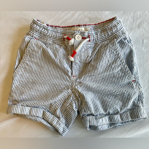 Mini Boden Other - Mini Boden Blue and White Striped Cotton Shorts with Red Accents